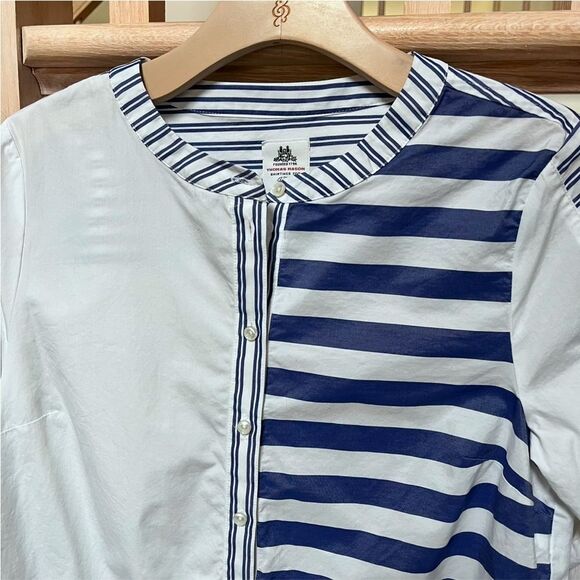 Thomas Mason for J.Crew Tunic in Mixed Stripe in Blue and White S - Picture 3 of 11